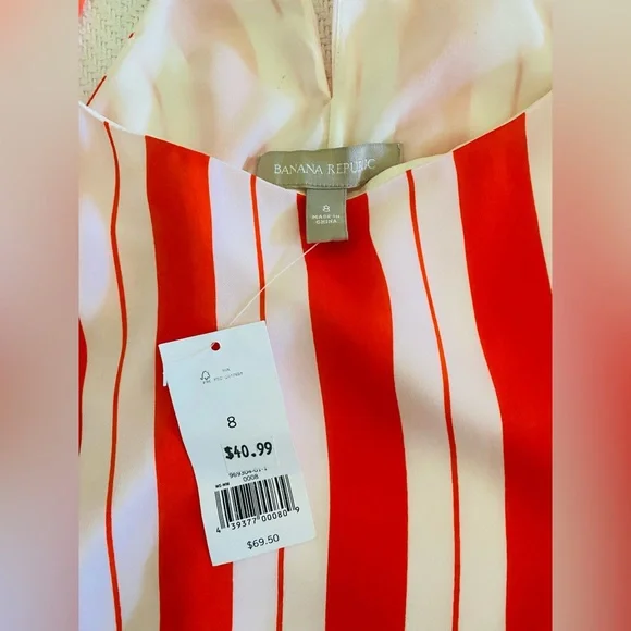 New Banana Republic Bright Reddish Orange with White Stripes Silk Tank w/ tags - Picture 2 of 7
